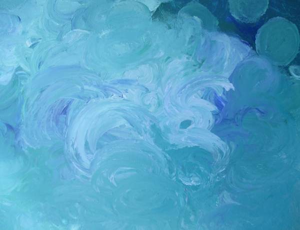 teal and blue abstract channeled painting